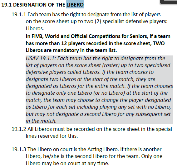 Volleyball LIBERO Rules